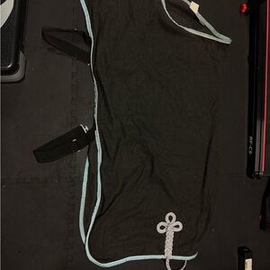 Black Pony  Blanket with Blue Trim
